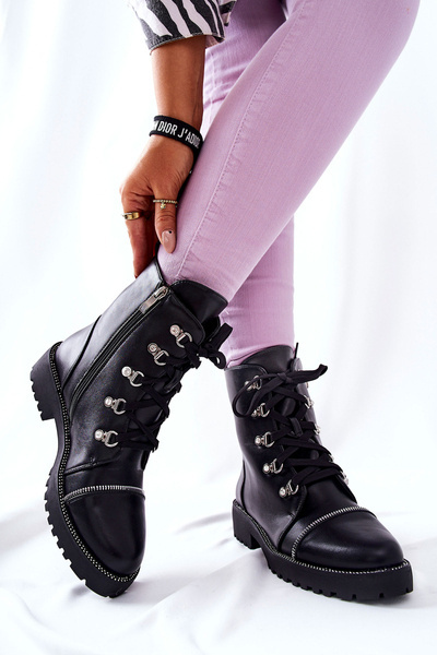 Classic Tiered Leather Booties Black Daiane