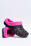 Damskie Klapki Ocieplane Czarno Różowe Kroksy EVA