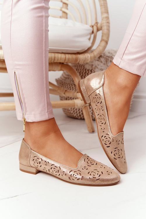 Openwork Women's Loafers Sergio Leone BL627 Shiny Beige