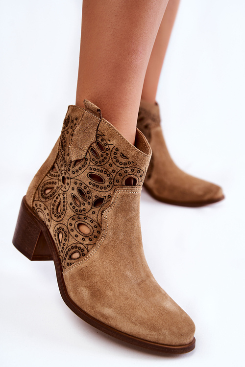 Openwork Suede Booties Lewski Shoes 3170/2 Beige