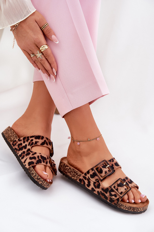 Ladies Slippers With Clear On Cork Sole Leopard Brown Sercele