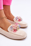 Suede Loafers With Ornate Crystals Beige Arvilla
