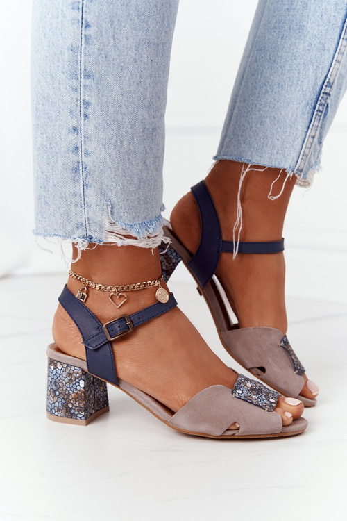 Leather Sandals On A Block Heel Maciejka 04120-43 Beige-Navy