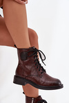 Damskie Botki Workery Skóra Naturalna Ozdobny Detal Brązowe Maciejka K7180-01