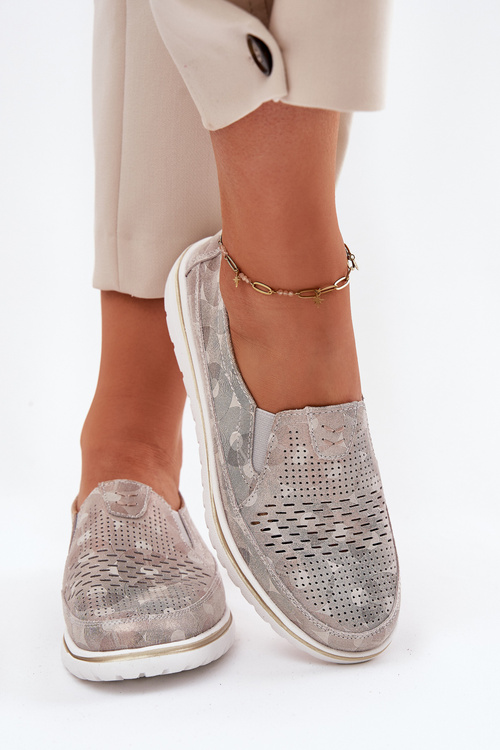 Półbuty Zamsz Wsuwane Beżowo-Złote Inez