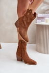 Cowboy Ankle Boots On Heel With Eco Suede Camel Narinae