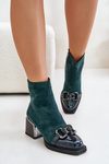 Botki Eleganckie Damskie Obcas Ozdoba MR880-127 Ciemnozielone