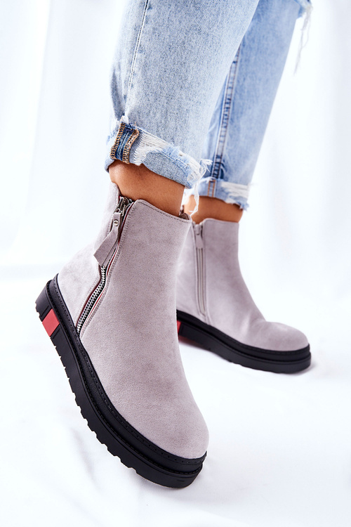 Platform Suede Lace-up Booties Grey Nessa