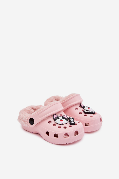 Foam Kids Slides Warm Furry With Buckles Pink Cerelle