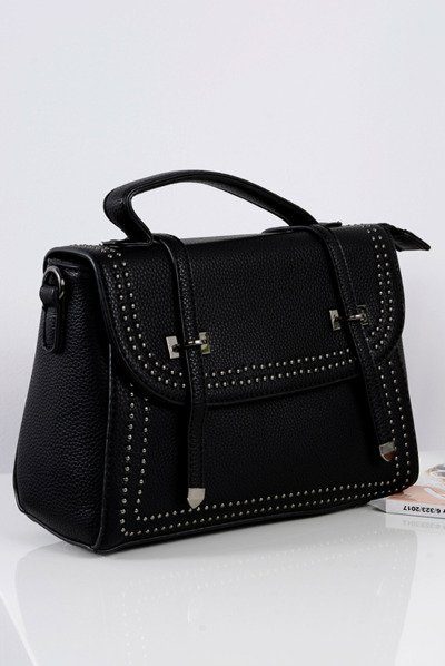 Czarna Torebka Damska Listonoszka Kuferek Dżety