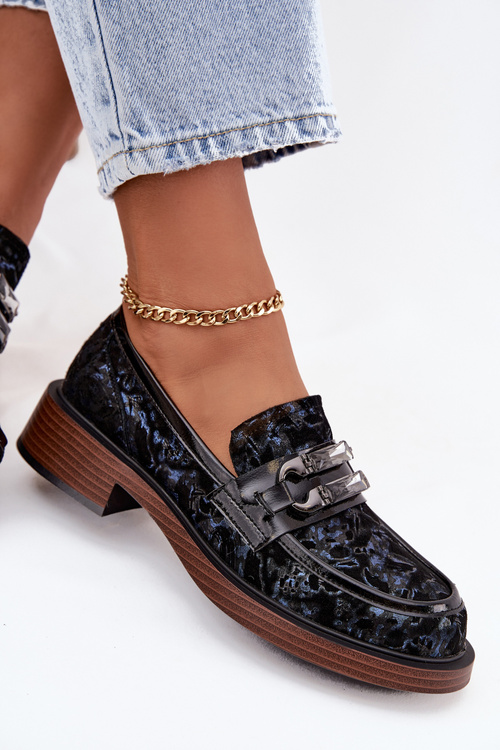 Leather Suede Women's Loafers With Unique Detail D&A MR52-178 Black