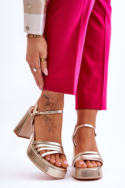 Women's Platform Heeled Leather Sandals Gold Verda