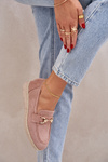 Cutout loafers with gold detail and jute weaving pink Lainer