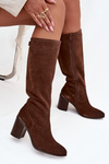 Women's Boots Made of Natural Suede Lined Block Heel Sergio Leone KZ25668-S Brown