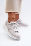 Women's Openwork Wedge Sneakers Natural Leather Light Grey S.Barski LR482