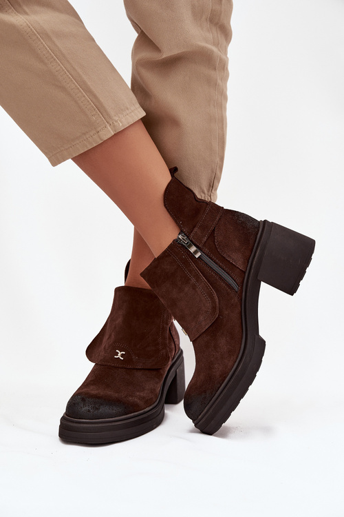 Ankle boots from natural suede lined Zazoo 1156 chocolate