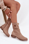 Insulated Women's Boots With Ruched Shaft Flat Heel Beige Krisia
