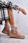 Fashionable Slip-On Boots On The Platform Dark Beige Jenna