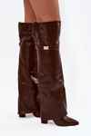 Kozaki Wywinięta Cholewka Za Kolano Obcas Słupek Ocieplane Brązowe Serelle