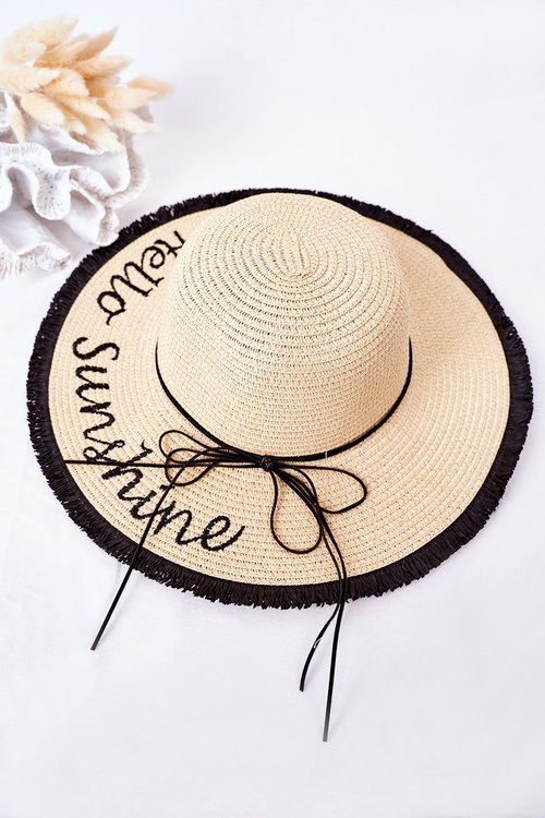 Braided Hat BRUNO ROSSI Hello Sunshine Beige-Black