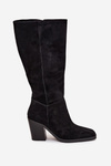 Suede Thigh High Boots With Zipper Black Lissara