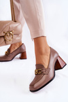 Leather Pumps With Chain Laura Messi 2514 Beige