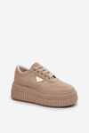 Women's Sneakers Made of Eco Leather on Chunky Platform Beige Chrisstin