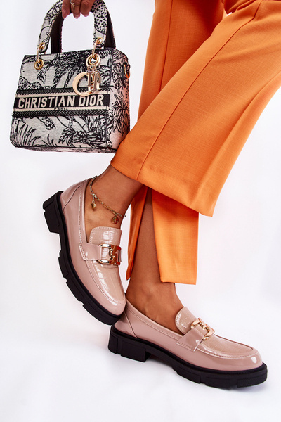 Fashionable Leather Loafers Beige Loveliness