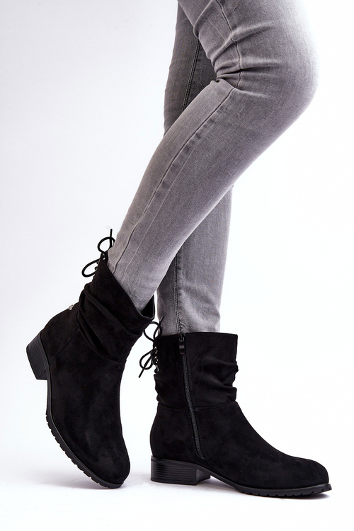 Women's Suede Boots on a Flat Heel Black Keresa