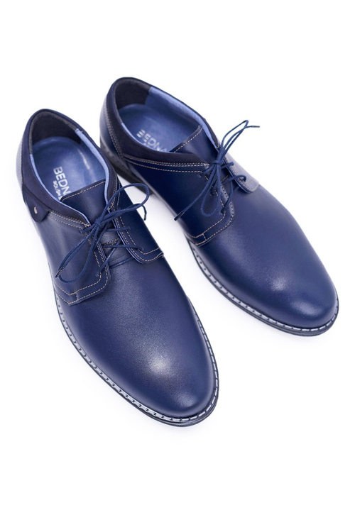 Męskie Półbuty Bednarek Eleganckie Skórzane Granatowe Oliviero