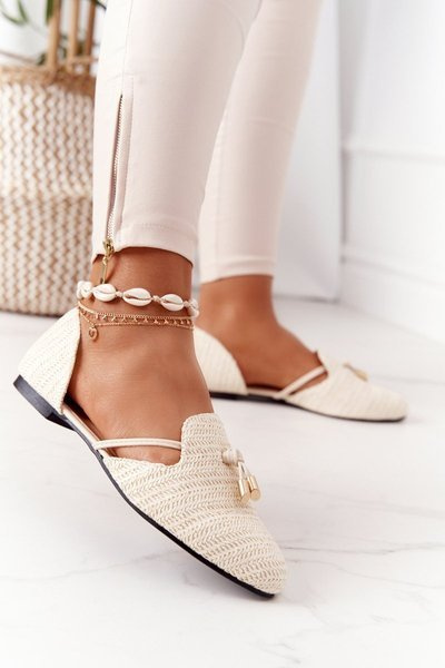 Pointed Toe Braided Ballerinas Lu Boo Beige