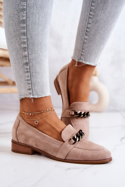 Suede Brogues Loafers Beige Yasmin 