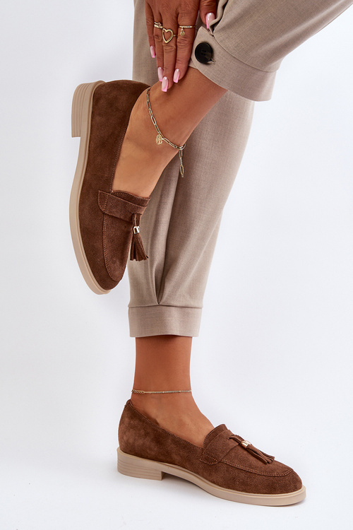 Mokasyny Zamszowe Damskie Płaski Obcas Zazoo 3420 Brązowe