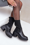 Boots With Sock On Chunky Heel Black Rosanas