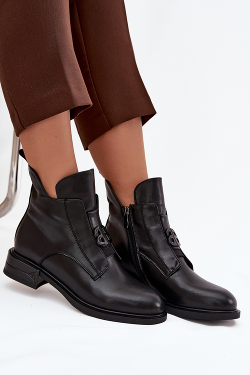 Insulated Leather Women's Boots With Decorative Detail Black Briselda