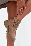 Women's Ankle Boots with Straps and Silver Clamps Beige Helisse