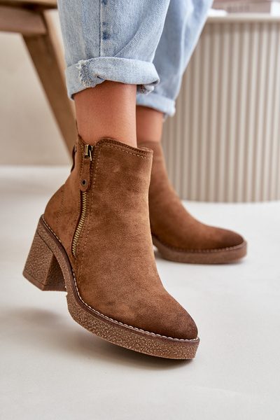 Lined Women's Ankle Boots with Block Heel in Brown Velarilla