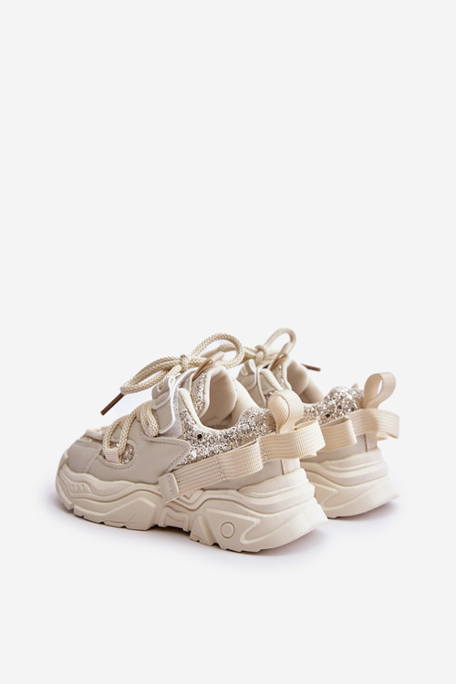 Dziecięce Błyszczące Sneakersy Z Cekinami Beżowe Liatoma