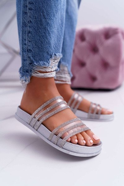 Women's Zirconia Flip Flops Silver Larena