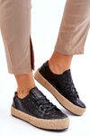 Espadryle Skórzane Pleciona Platforma Czarne Big Star JJ274396 