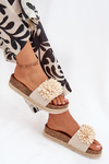Ladies platform sandals with decorative flowers beige Tessara