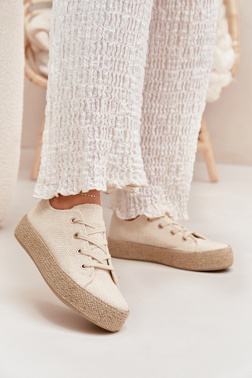 Damskie Trampki Platforma Z Plecionką Beżowe Princa