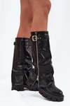Insulated boots with turned collar buckle and silver zipper Black Armena
