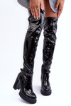 Lacquered Over The Knee Boots On Massive Heel Black Kytia 