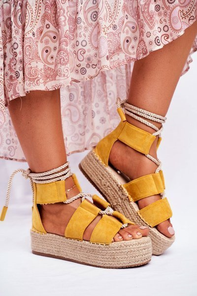 Espadryle Damskie Na Platformie Lniane Żółte India