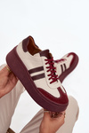 Damskie Sneakersy Skóra Naturalna Platforma Beżowo-Bordowe Zazoo 3775