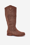 Flat Heel Boots With Perforated Pattern Brown S.Barski HY51-062