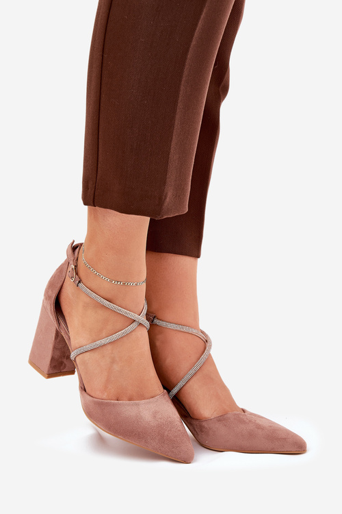 Pumps With Pointed Toes And Decorated Straps On A Heel Dark Beige Verithas