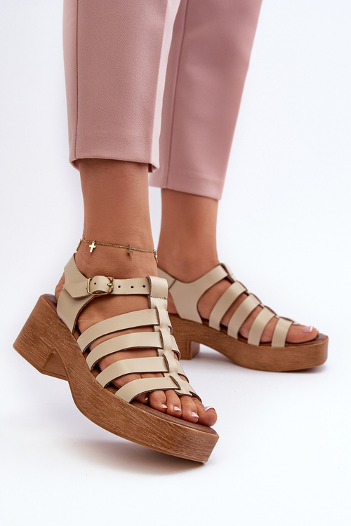 Women's Leather Sandals Zazoo 40410 Beige