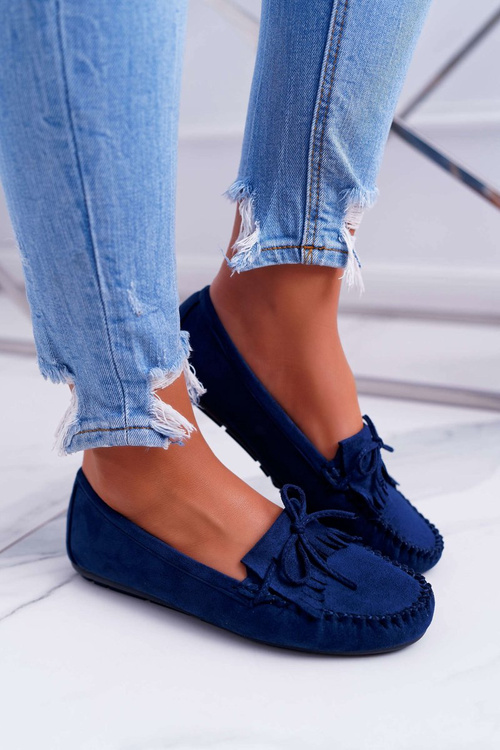Women's Suede Moccasins Navy Blue Espanto